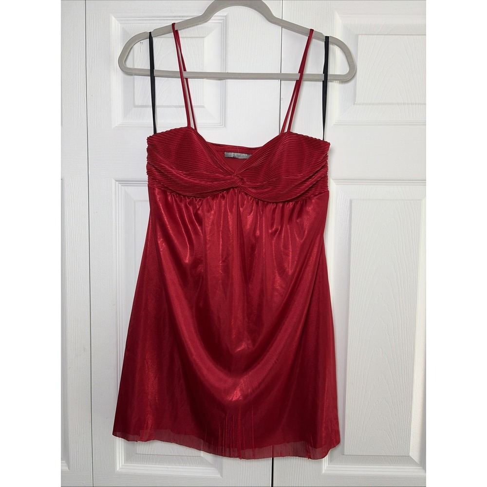 Judy Kristopher Pleated Bust Mini Dress Womens Size M Red Y2K Party Babydoll